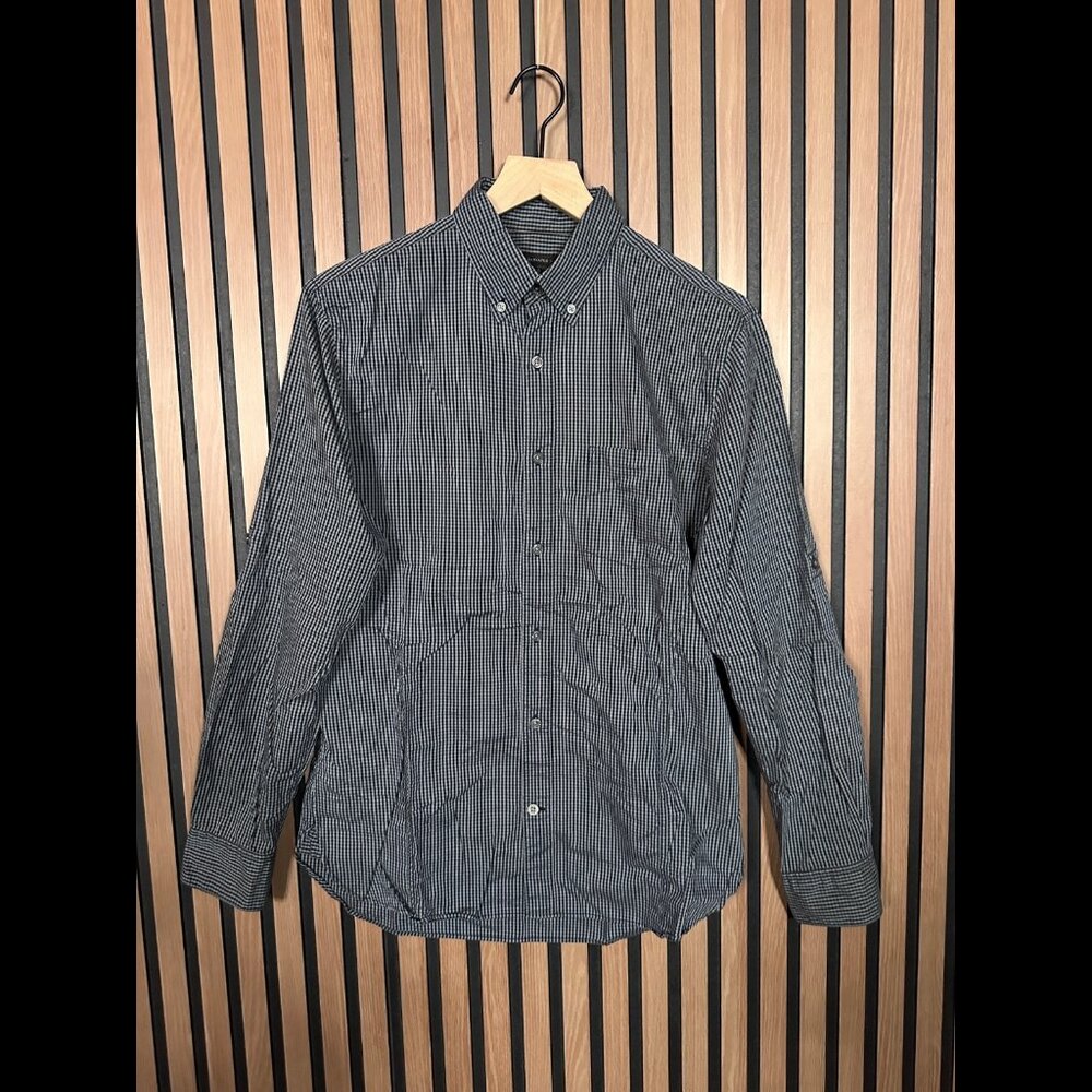 John Varvatos Shirt Small Mens Gray Long Sleeve Check Plaid Oxford Button